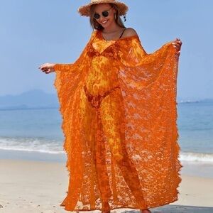 Beach Cover Up Boho Lace Kimono Bikini Robe Swimsuit Bathing Suit Costume Role